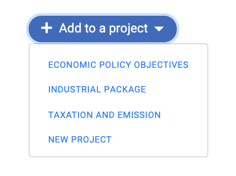 Lisää projektiin -pudotusvalikko vaikuttajan Projektit-välilehdellä