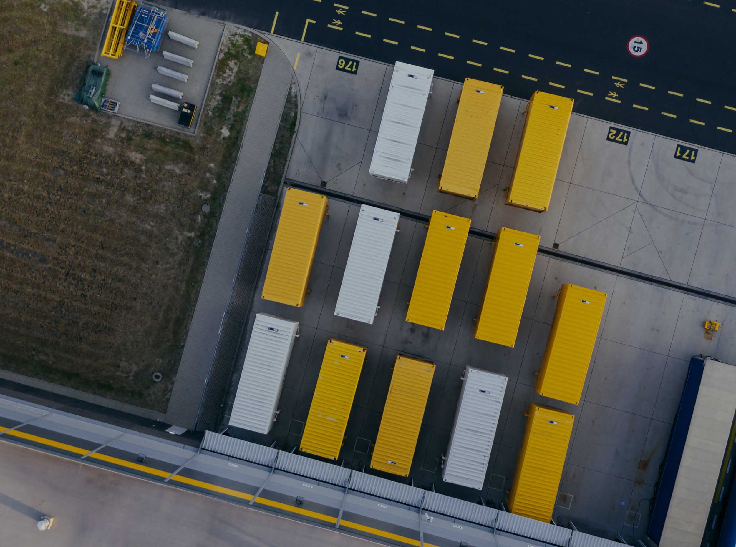 Yellow and white containers arranged in a modular grid