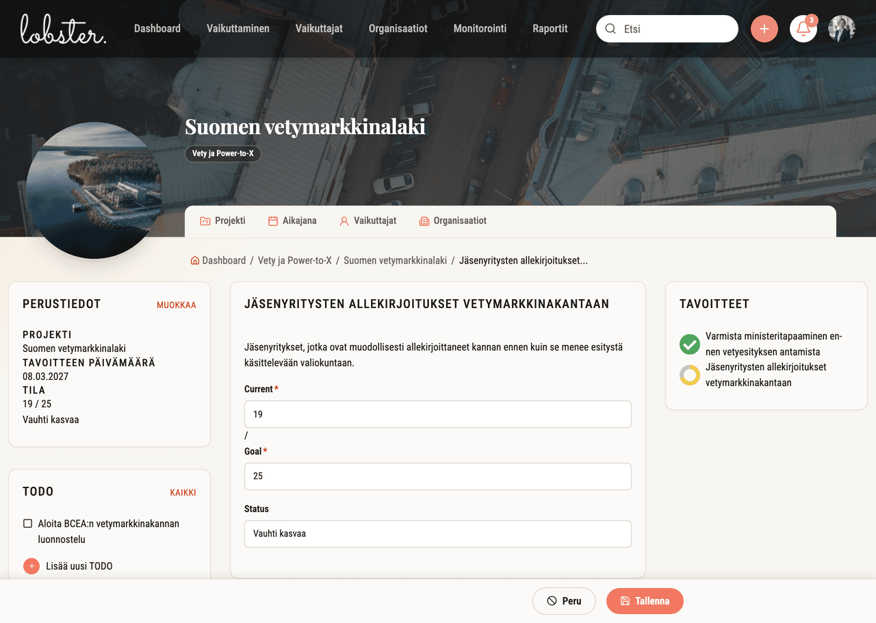 Ensimmäisen mittauksen lisääminen tavoitteeseen