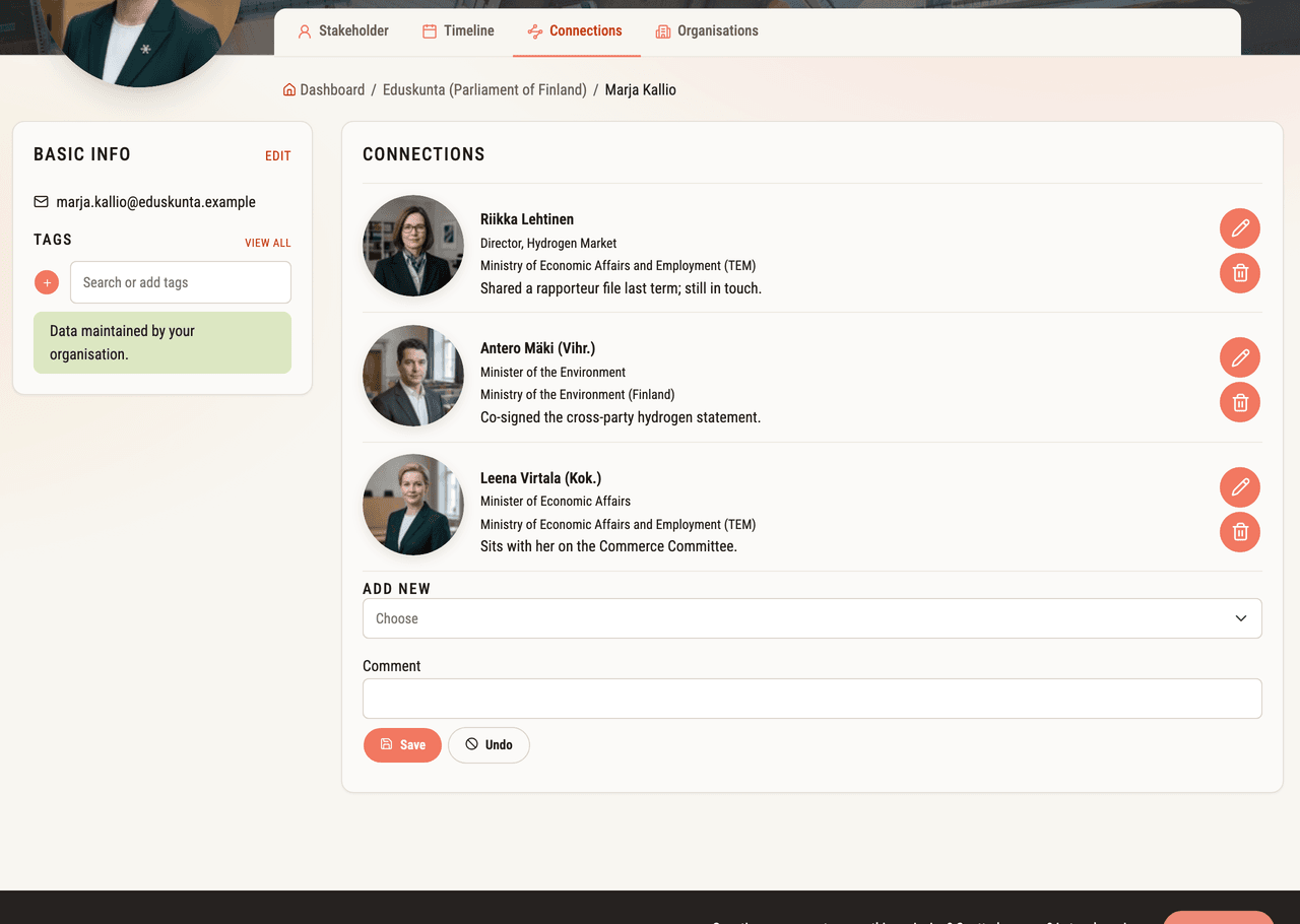 Adding a connection from a user profile