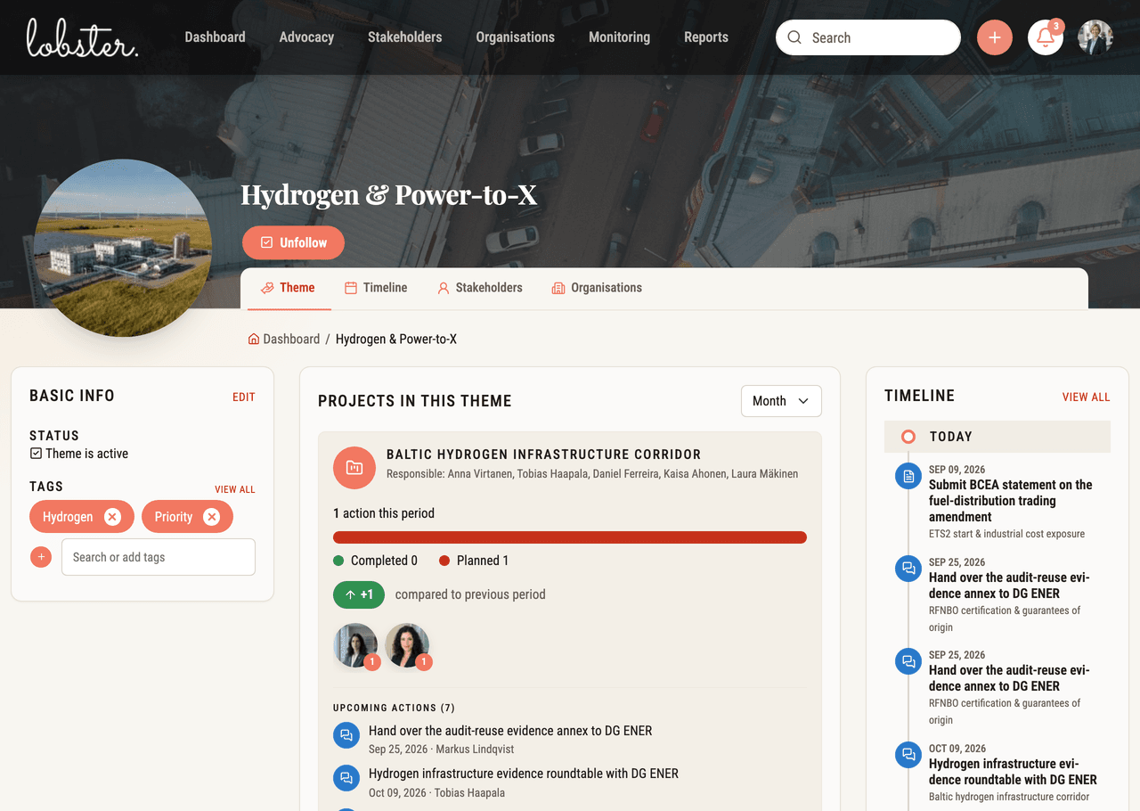 Goals shown in a theme view