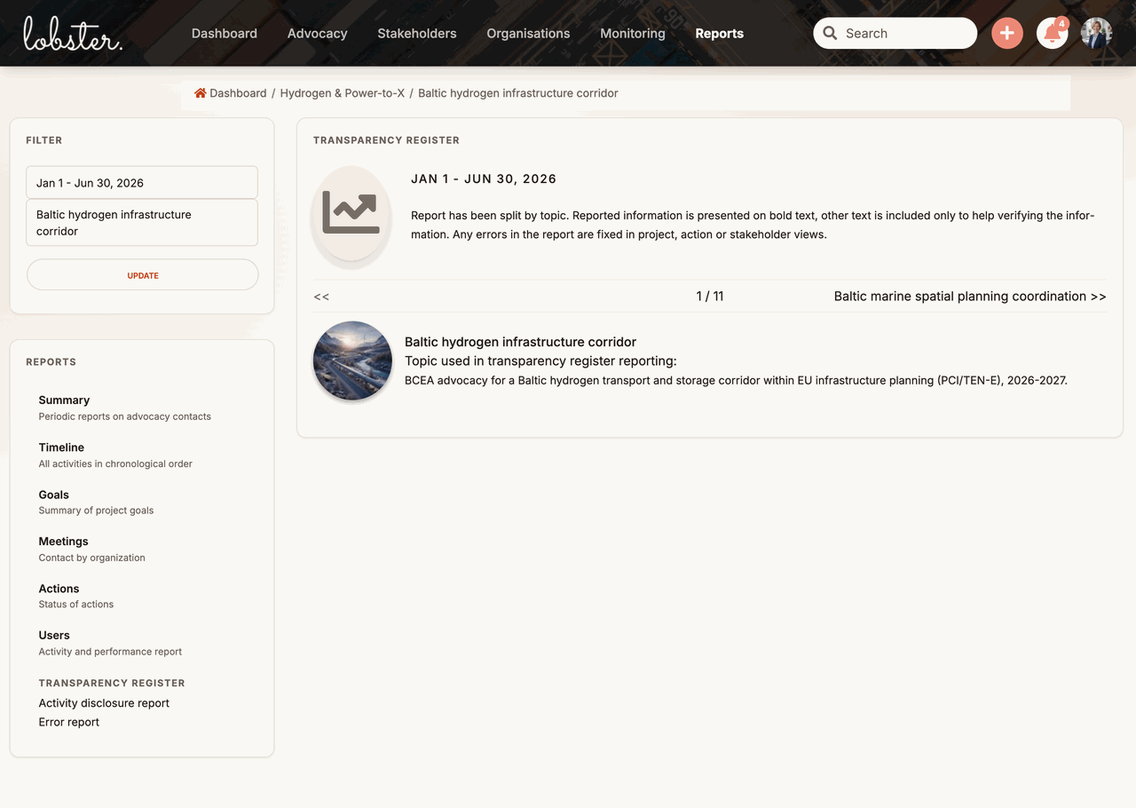 Lobster activity report view