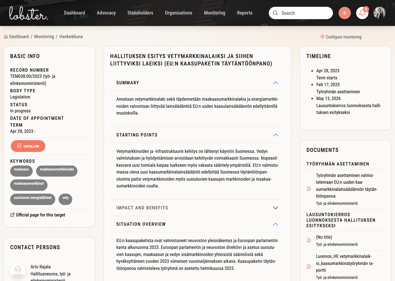 Following a legislative project in Lobster