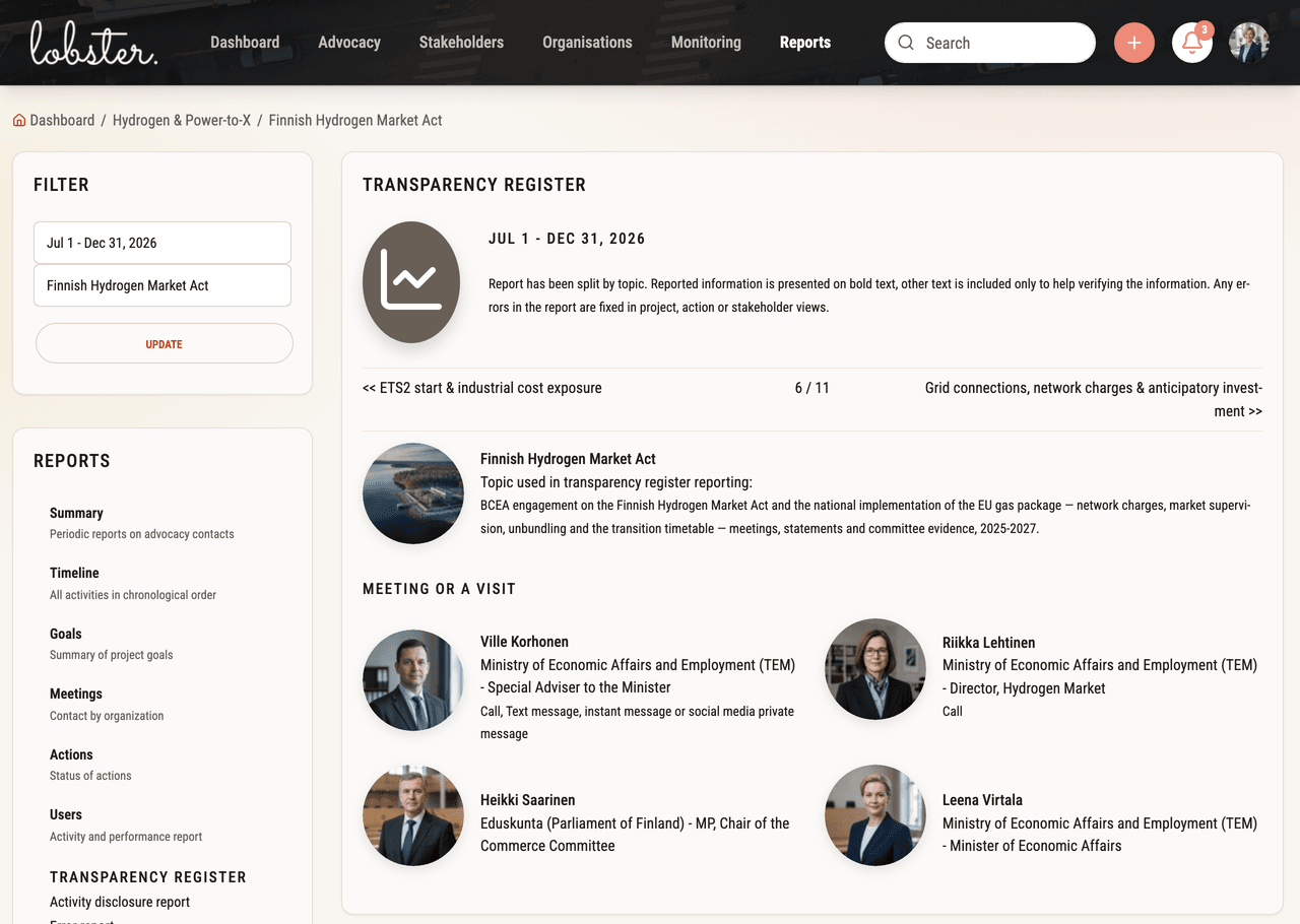 The Transparency Register report summary in Lobster