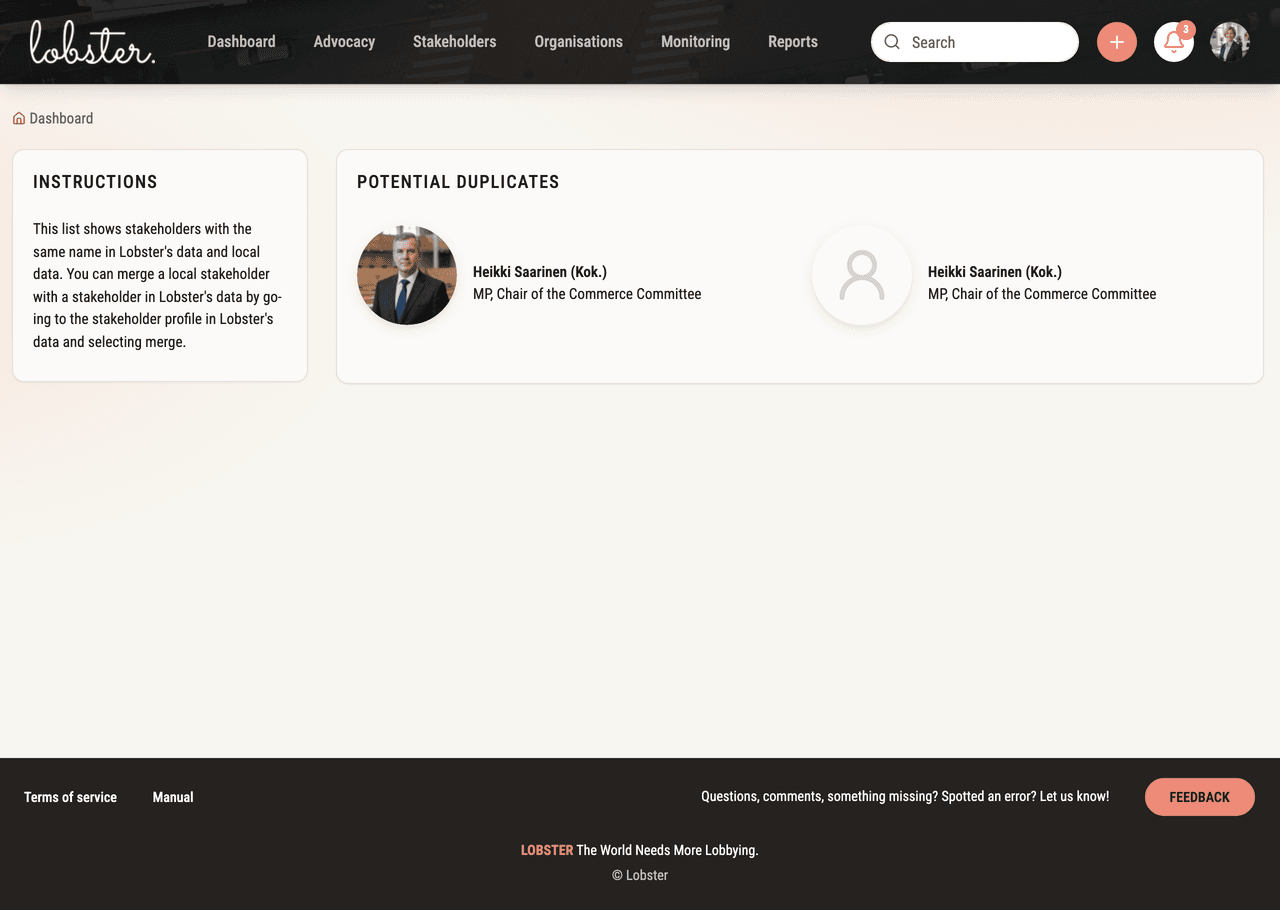 Merging duplicate profiles in Lobster's GDPR Audit