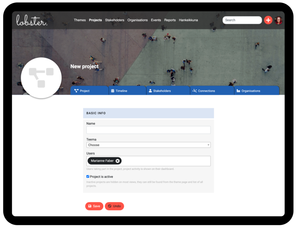 The new project form in Lobster.
