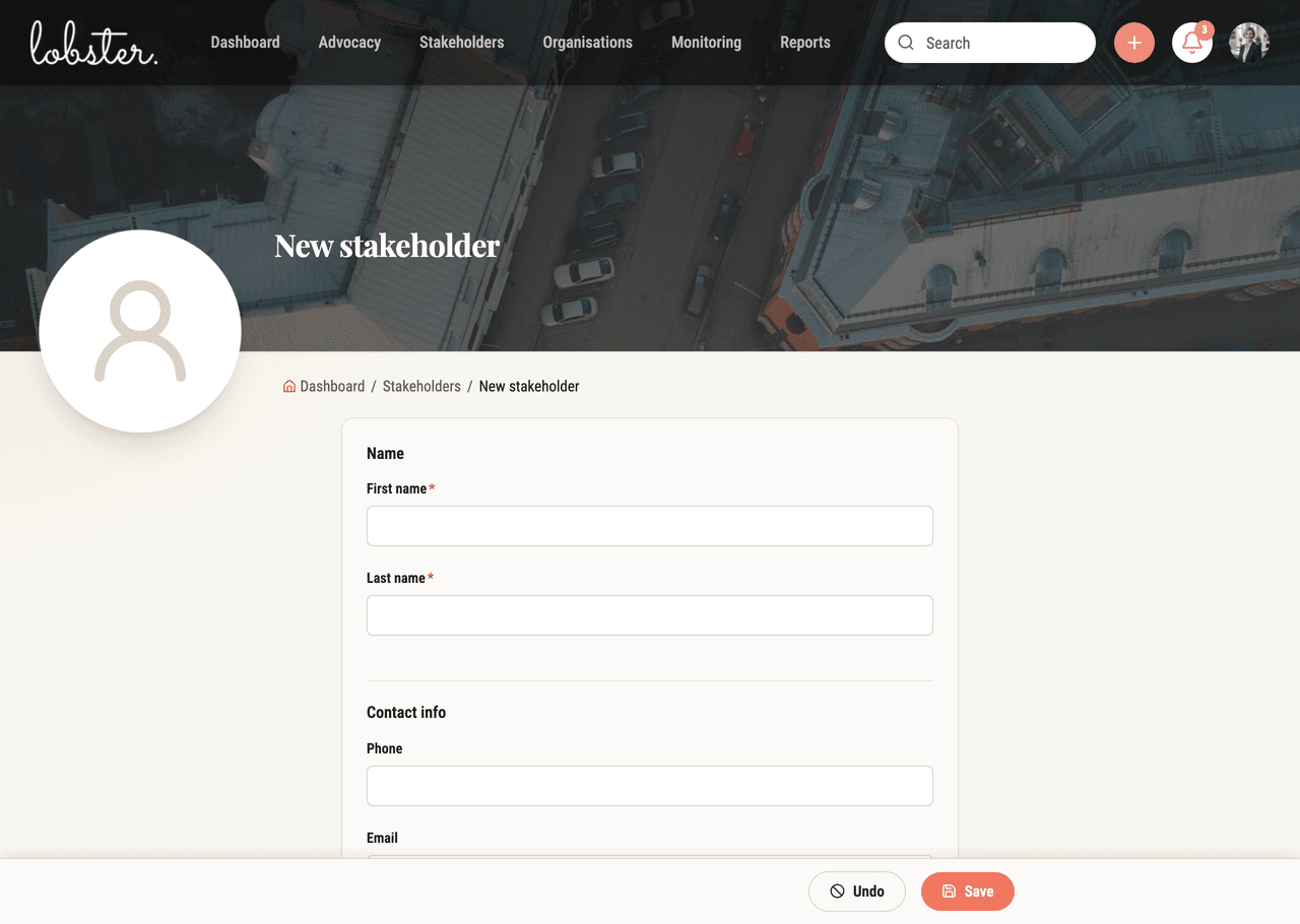 The new stakeholder form in Lobster