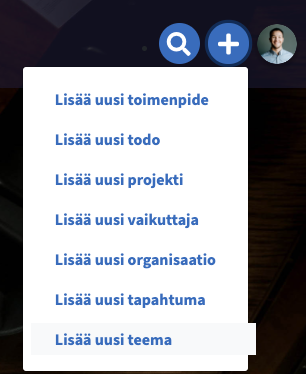 Uuden teeman lisääminen plus-valikosta Lobsterissa