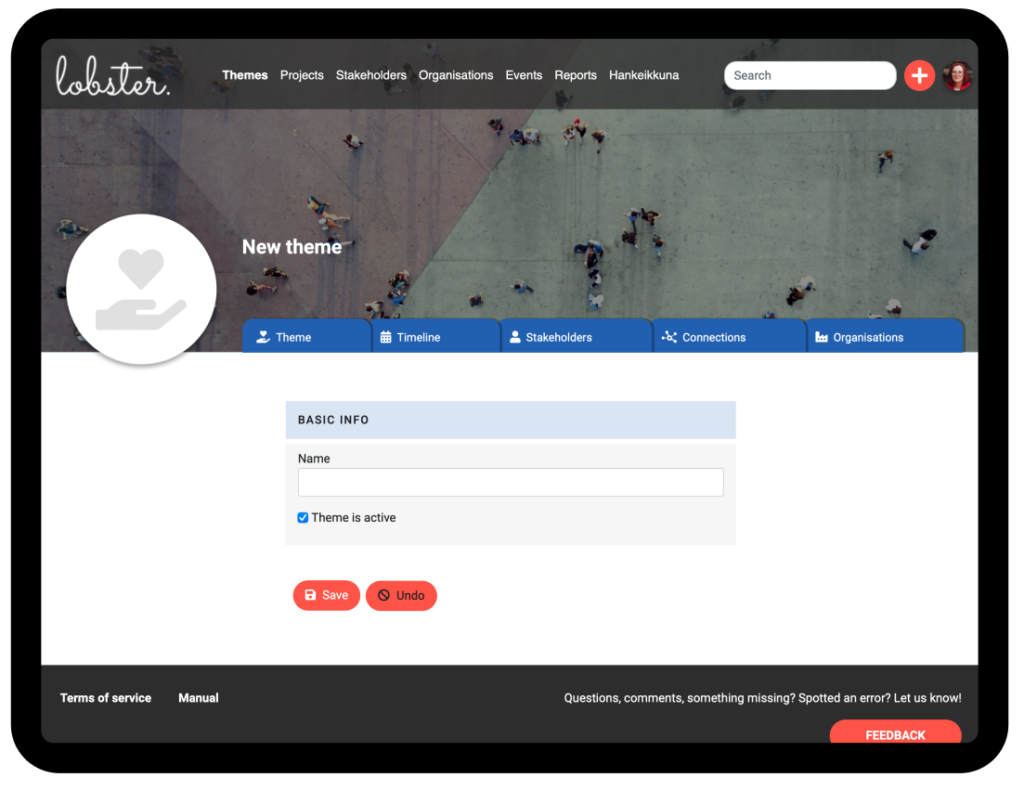The new theme form in Lobster.