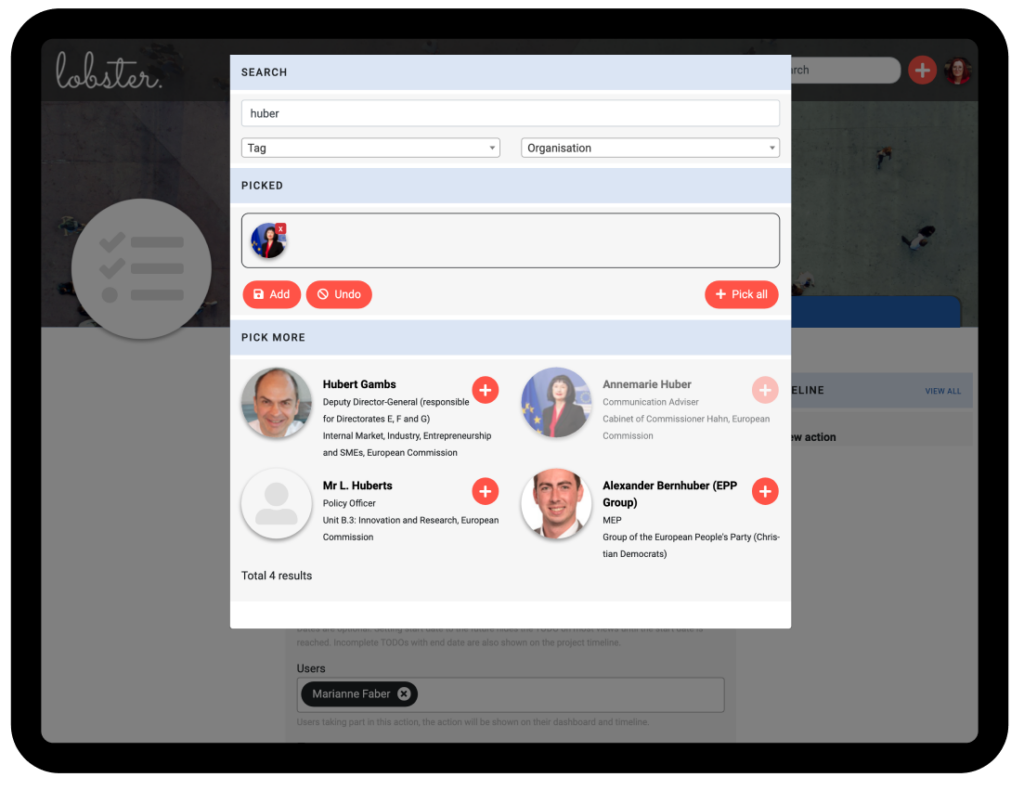 The stakeholder picker in Lobster.