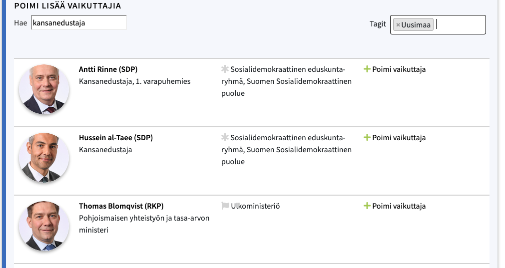 Vaikuttajien haku toimenpiteeseen Lobsterissa