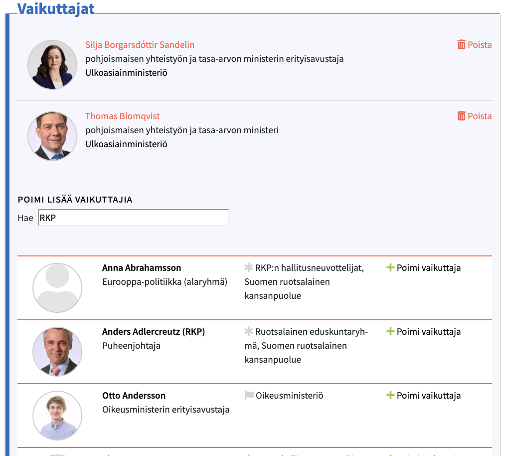 Uusi vaikuttajien valintanäkymä Lobsterissa